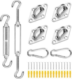 Shade Sail Hardware Kit, M8 Heavy Duty Sun Shade Installation Kit for Triangle Rectangle Sun Shade Sail, Stainless Steel Awning Attachment Set (40 PCS)