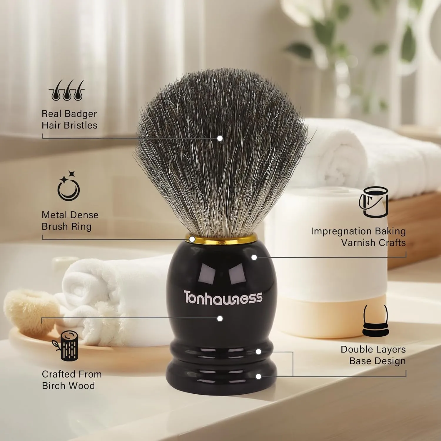 Shaving Brush Kit for Men, 4 in 1 Shaving Brushes Set Includes Badger Hair Shave Brush, Shaving Bowl & Stand and Shaving Soap Kit for Men’s Shave Gift