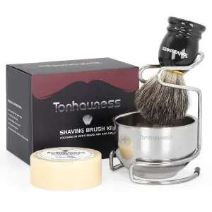 Shaving Brush Kit for Men, 4 in 1 Shaving Brushes Set Includes Badger Hair Shave Brush, Shaving Bowl & Stand and Shaving Soap Kit for Men’s Shave Gift