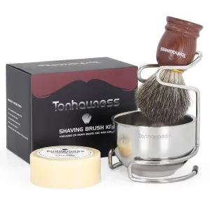 Shaving Brush Kit for Men, 4 in 1 Shaving Brushes Set Includes Badger Hair Shave Brush, Shaving Bowl & Stand and Shaving Soap Kit for Men’s Shave Gift