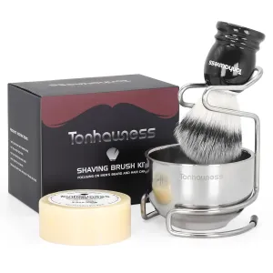 Shaving Brush Kit for Men, 4 in 1 Shaving Brushes Set Includes Nylon Bristle Shave Brush, Shaving Bowl & Stand and Shaving Soap Kit for Men’s Shave Gift