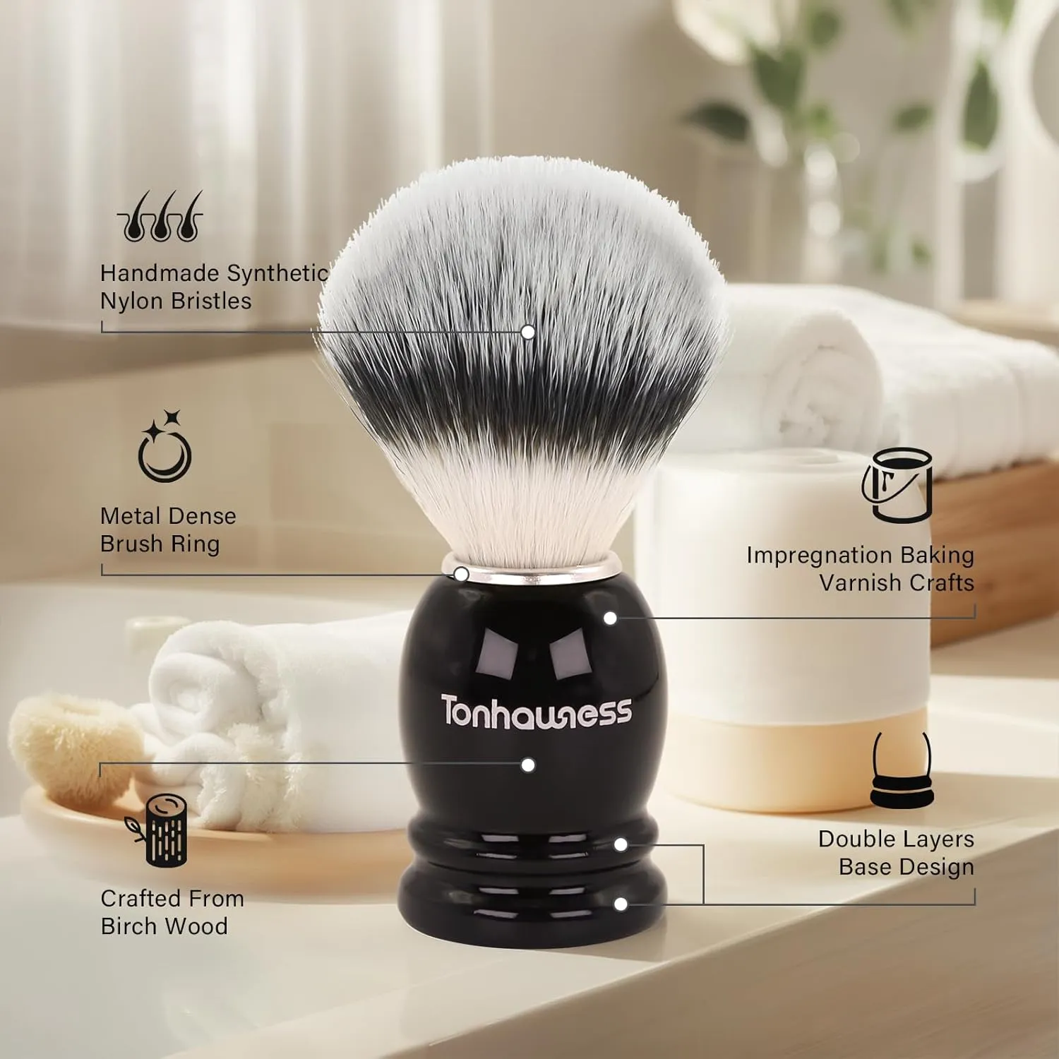 Shaving Brush Kit for Men, 4 in 1 Shaving Brushes Set Includes Nylon Bristle Shave Brush, Shaving Bowl & Stand and Shaving Soap Kit for Men’s Shave Gift