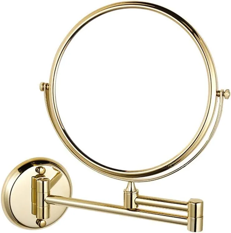 Shaving Mirror Wall Mounted Makeup Mirror 8-inch Two-Sided Swivel Wall Mounted Mirror, Extending Folding Bathroom Shaving Cosmetic Make Up Mirror -3X Magnification Golden