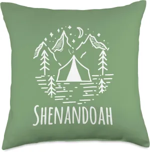 Shenandoah Virginia Camping Tent Rustic Mountains Wilderness Throw Pillow