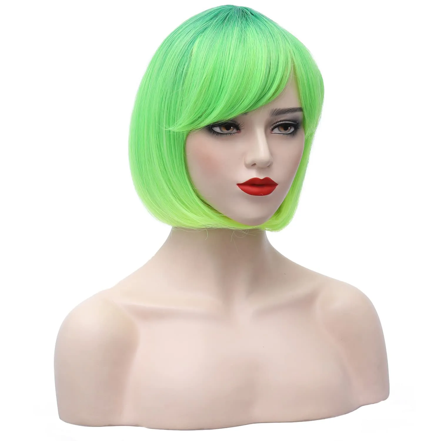 Short Green Bob Wig Lime Green Wig with Bangs for Women and Girls Heat Resistant Synthetic Wigs