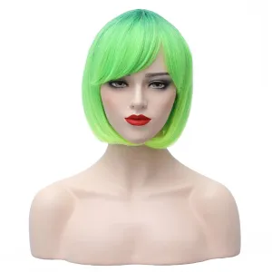 Short Green Bob Wig Lime Green Wig with Bangs for Women and Girls Heat Resistant Synthetic Wigs