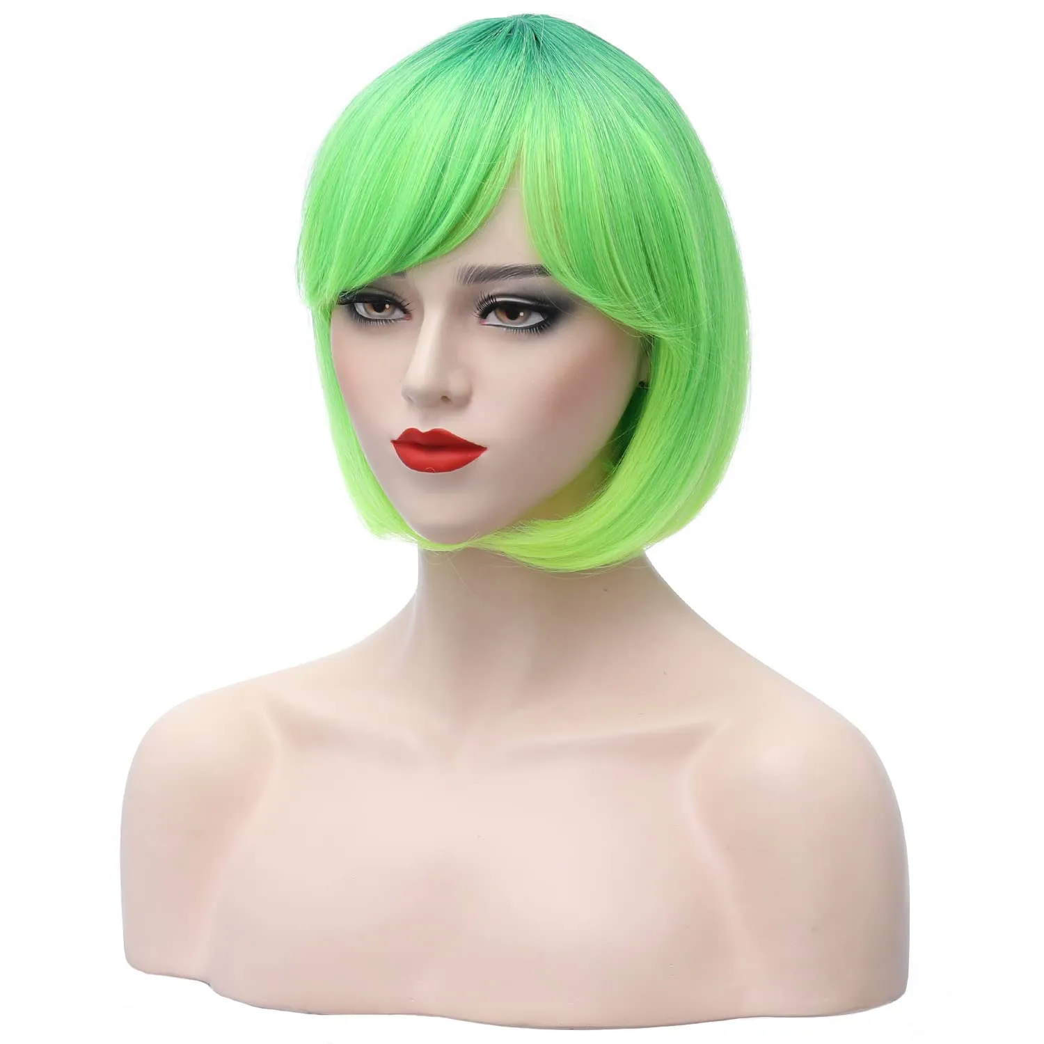 Short Green Bob Wig Lime Green Wig with Bangs for Women and Girls Heat Resistant Synthetic Wigs