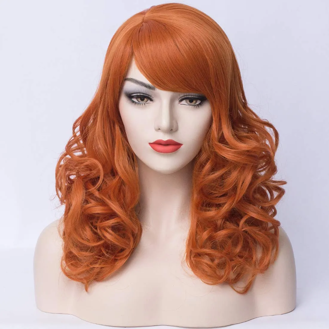 Shoulder Length Curly Wig With Bangs for Women and Girls Synthetic Cosplay Costume Wig (Orange)