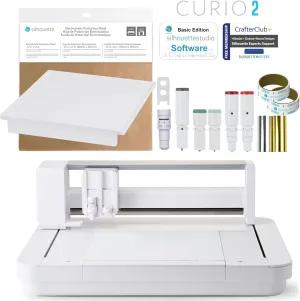 Silhouette Curio 2 Electrostatic Bed Cutter, and Silhouette Studio Bundle-Includes Heat Pen Set, Engraver, Debris Tray, Embossing Tool and CrafterClub…