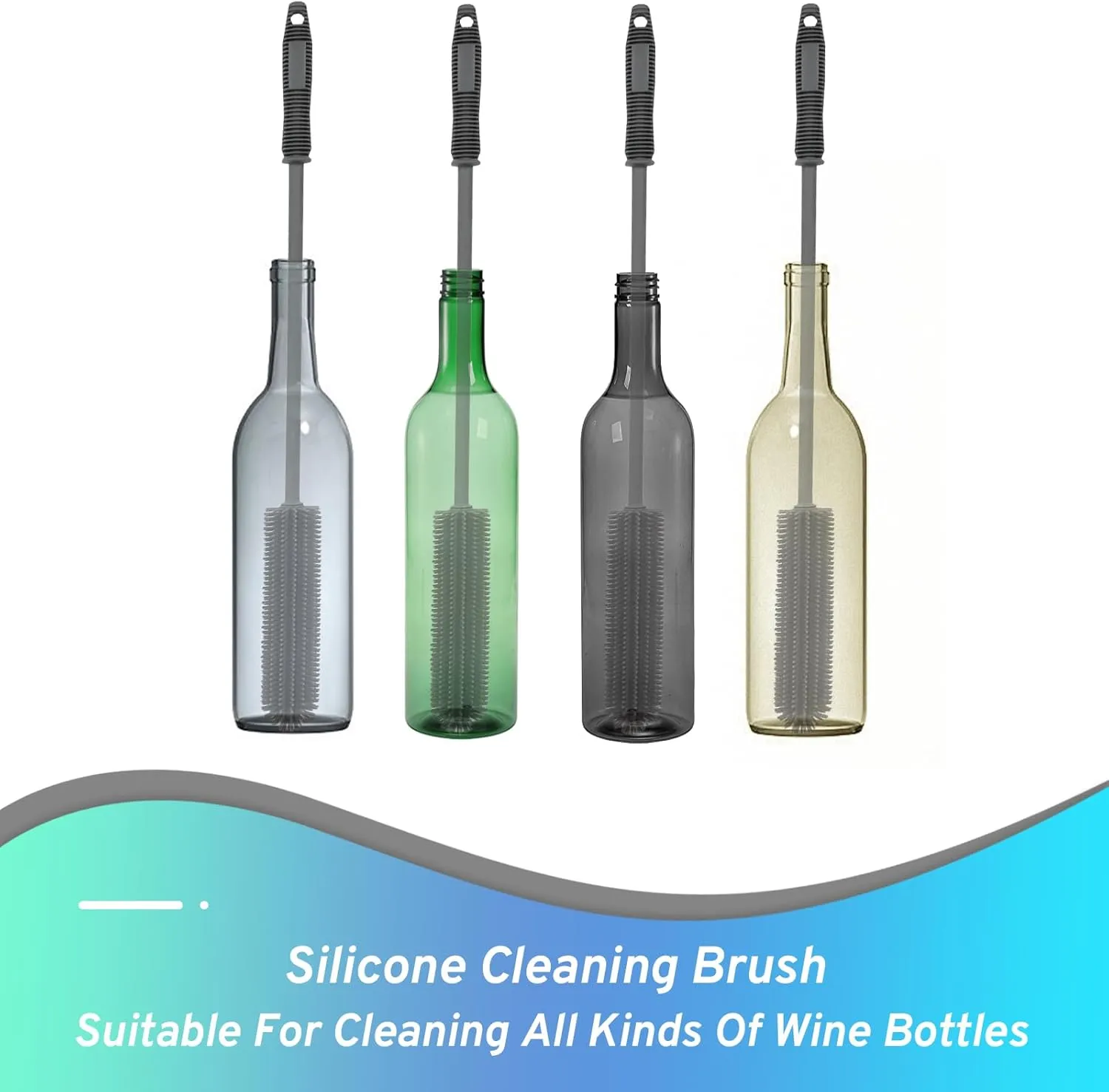 Silicone Water Bottle Brush and Straw Cleaner Set,Long Bottle Brush,Straw Cleaning Brush Silicone,Long Handle Scrub Cleaning Brush for Narrow Neck Bottle,Wine Bottle,Thermos,Sports Bottles (Dark Grey)