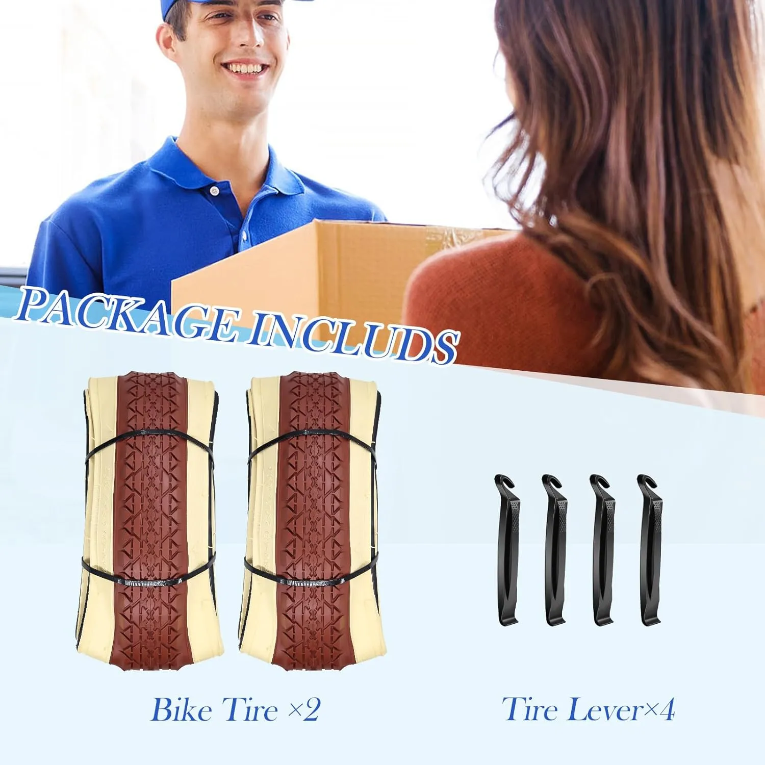 SIMEIQI 2 Pack 24"/26"x2.125" 26"x2.35" Inch Beach Cruiser Bike Tires Brown Cream Retro Color Foldable Replacement Beach Bicycle Tires for Beach City Commuter Hybrid Bicycles