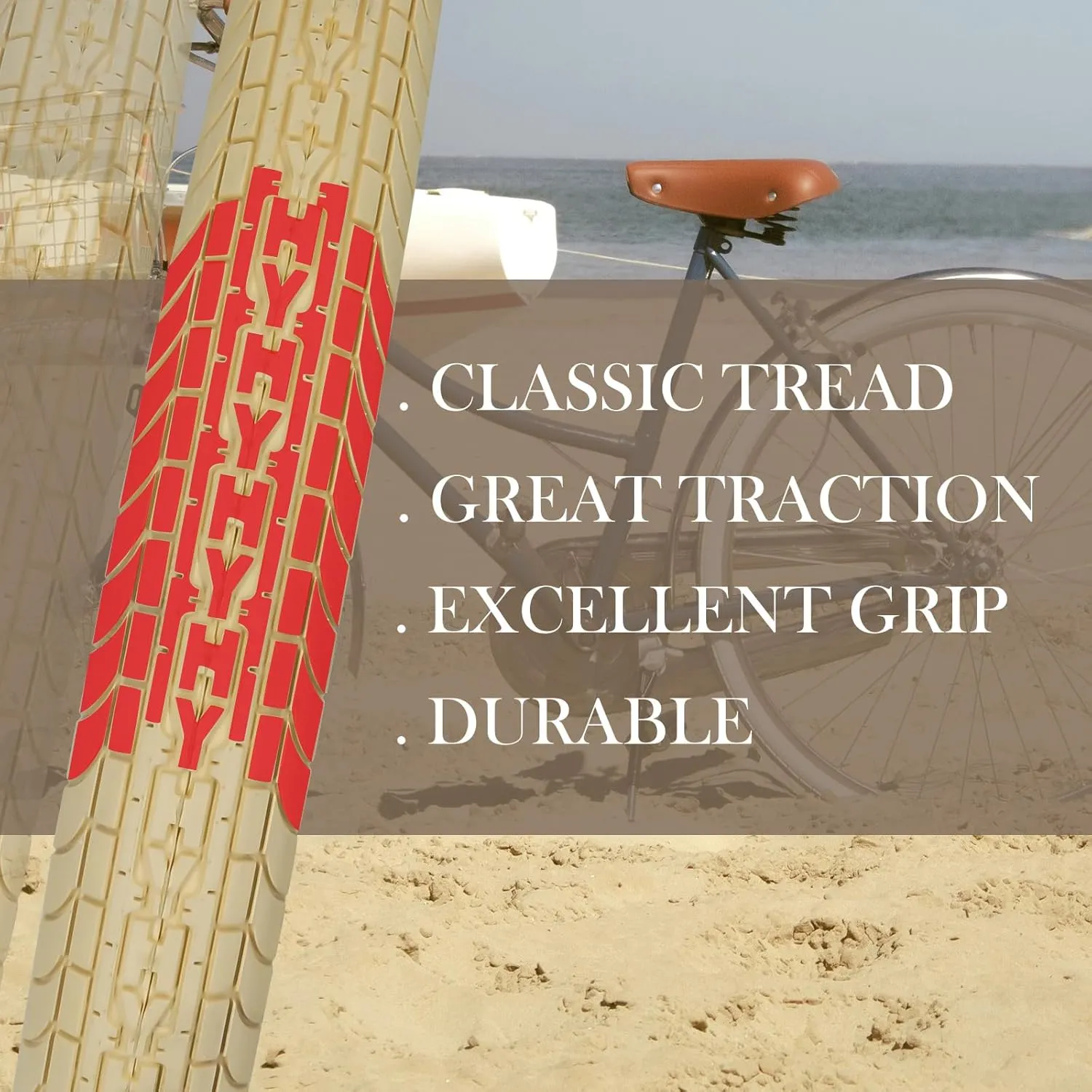 SIMEIQI 2 Pack 24"x2.125" 26"x2.125" 26"x2.35" Cream Beach Cruiser Bike Tires and Tubes with 2 Rim Strips Glueless Patches Kit Foladable Replacement Beach Bike Tires for City Hybrid Bicycles