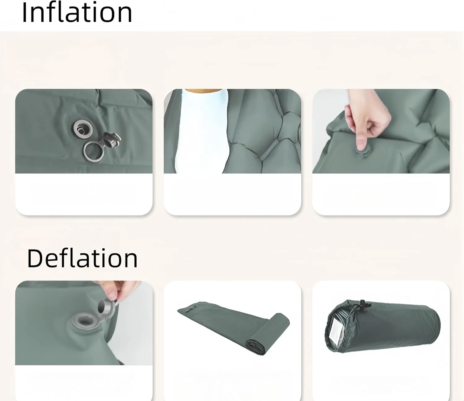 Single Inflatable Sleeping Pad with Built-in Pillow – Lightweight, Waterproof TPU Camping Mat for Tents, Compact & Portable Design – 79x27x3.5 Inches (200x69x9 cm) (Army Green)