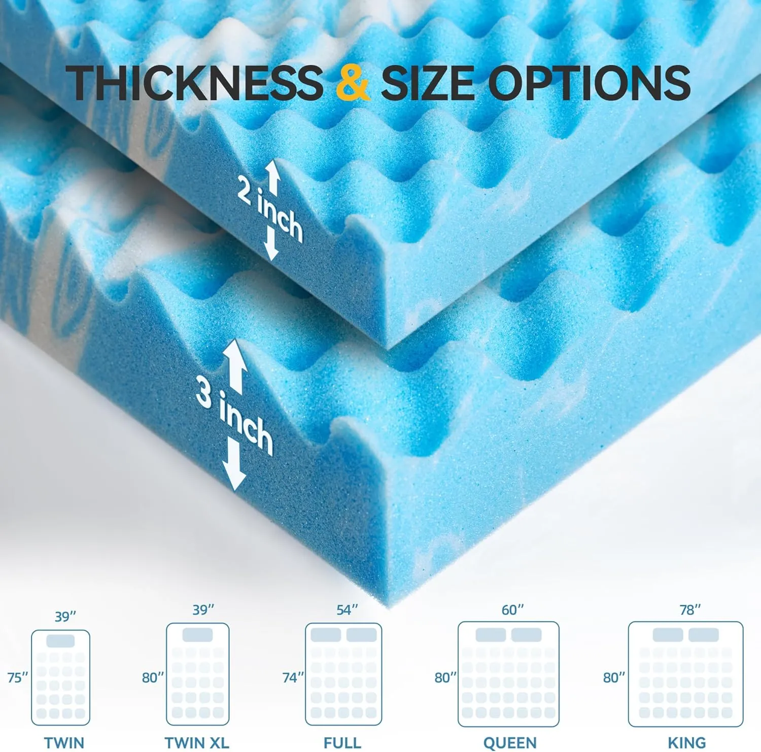 SINWEEK 2 Inch Egg Crate Memory Foam Mattress Topper Twin Size, Soft Mattress Pad for Back Pain Relief, Bed Topper, CertiPUR-US Certified, Blue