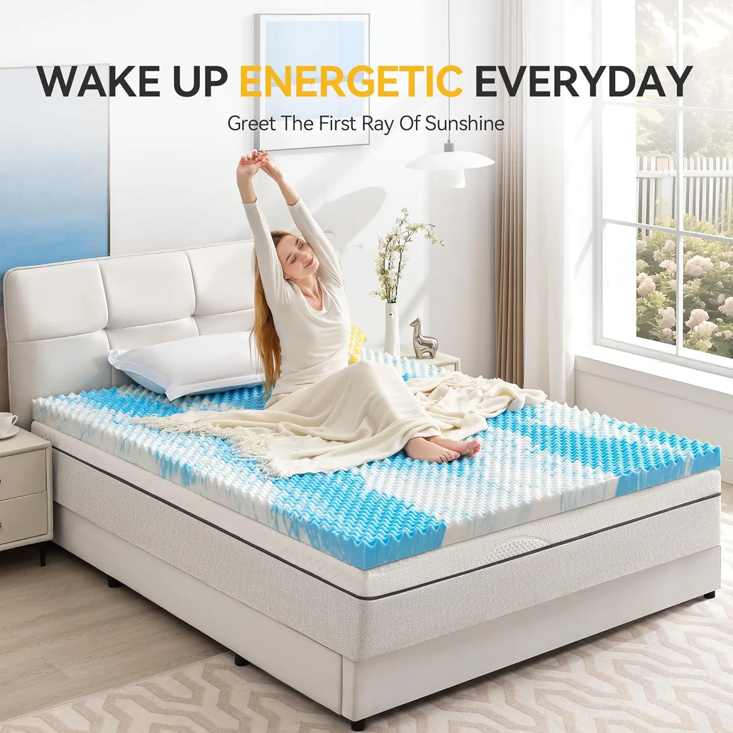 SINWEEK 2 Inch Egg Crate Memory Foam Mattress Topper Twin Size, Soft Mattress Pad for Back Pain Relief, Bed Topper, CertiPUR-US Certified, Blue