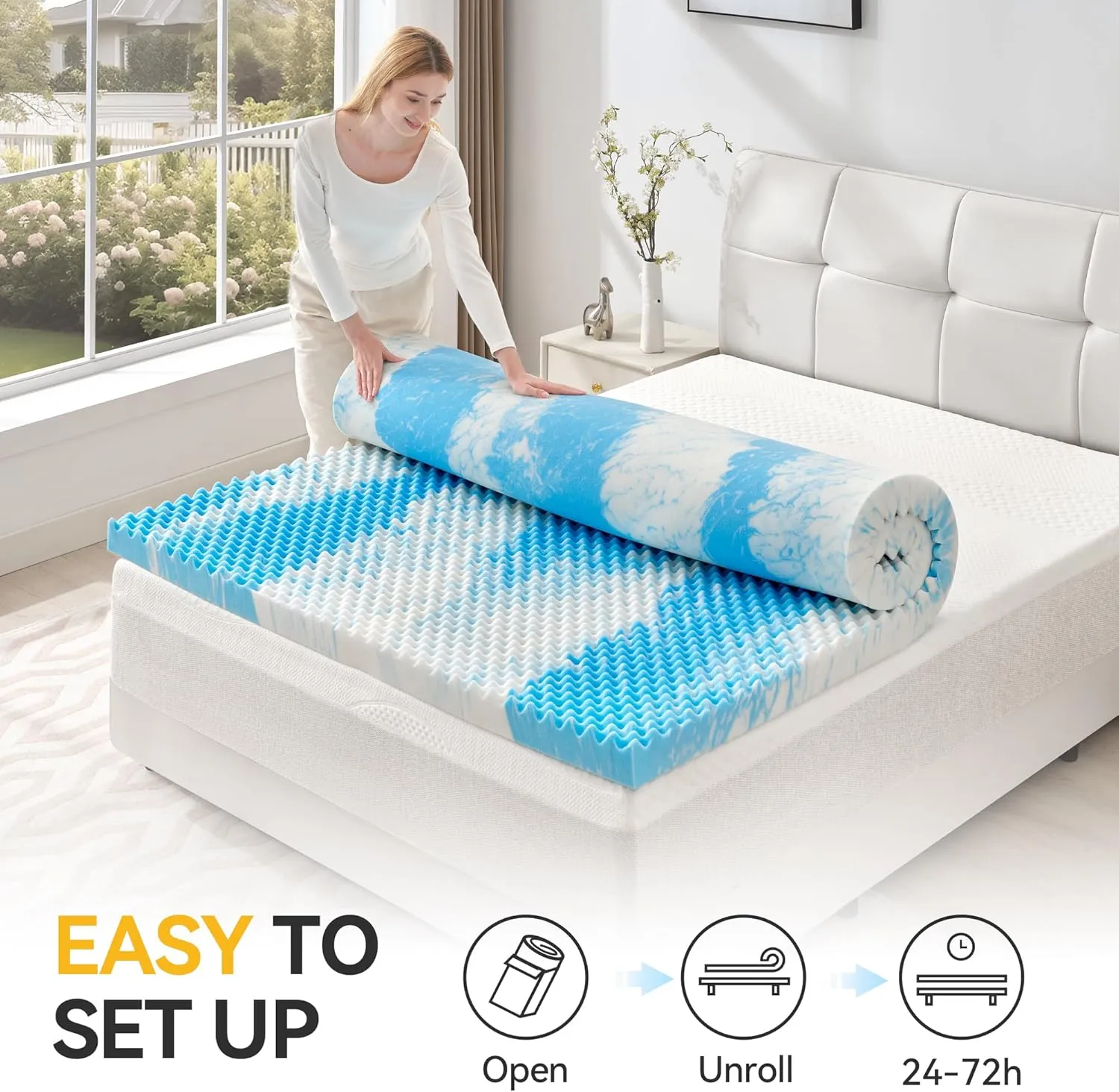 SINWEEK 2 Inch Egg Crate Memory Foam Mattress Topper Twin Size, Soft Mattress Pad for Back Pain Relief, Bed Topper, CertiPUR-US Certified, Blue