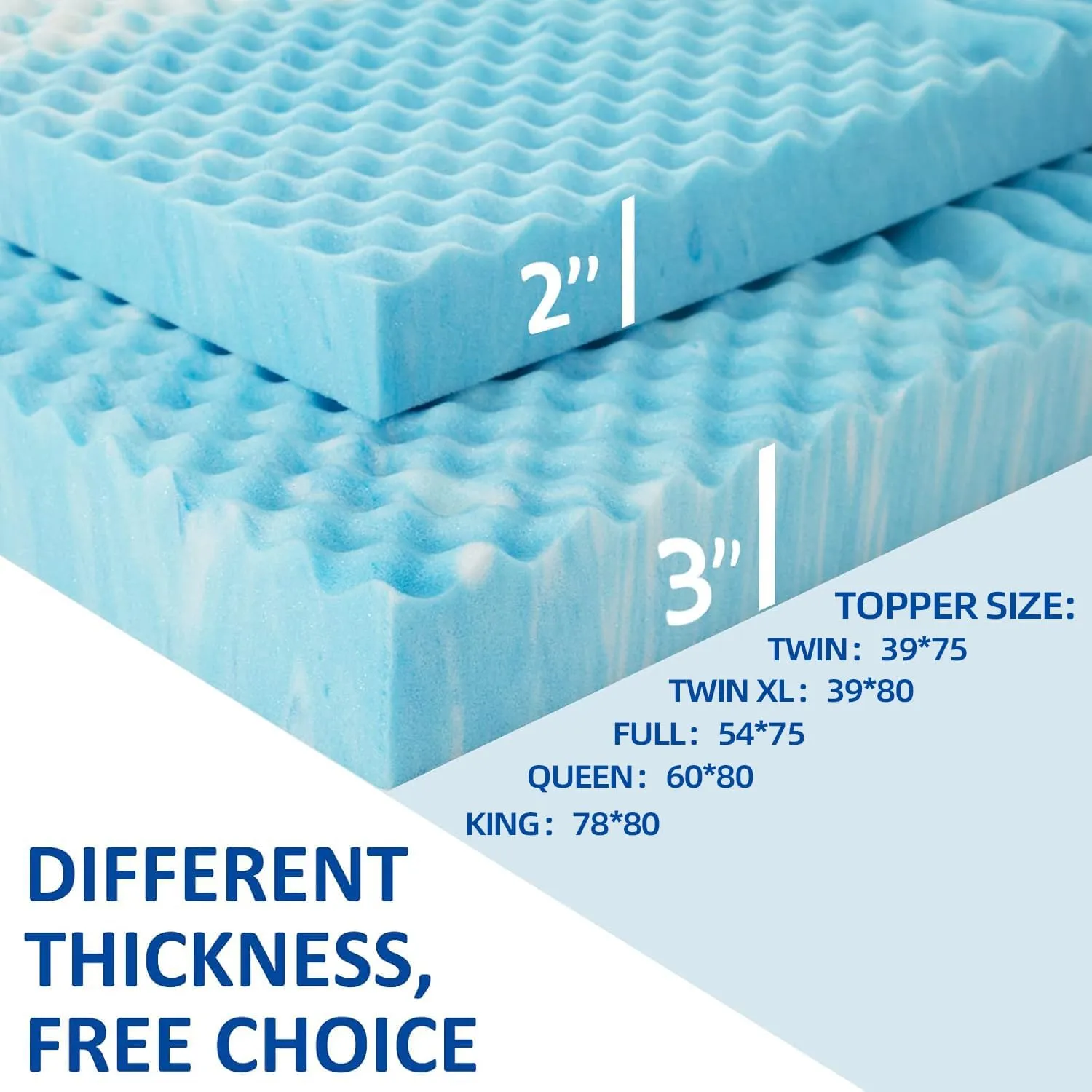 SINWEEK 2 Inch Mattress Topper 5-Zone Memory Foam Mattress Topper Pressure Relieve Soft Mattress Pad, CertiPUR-US Certified, Twin Size Blue