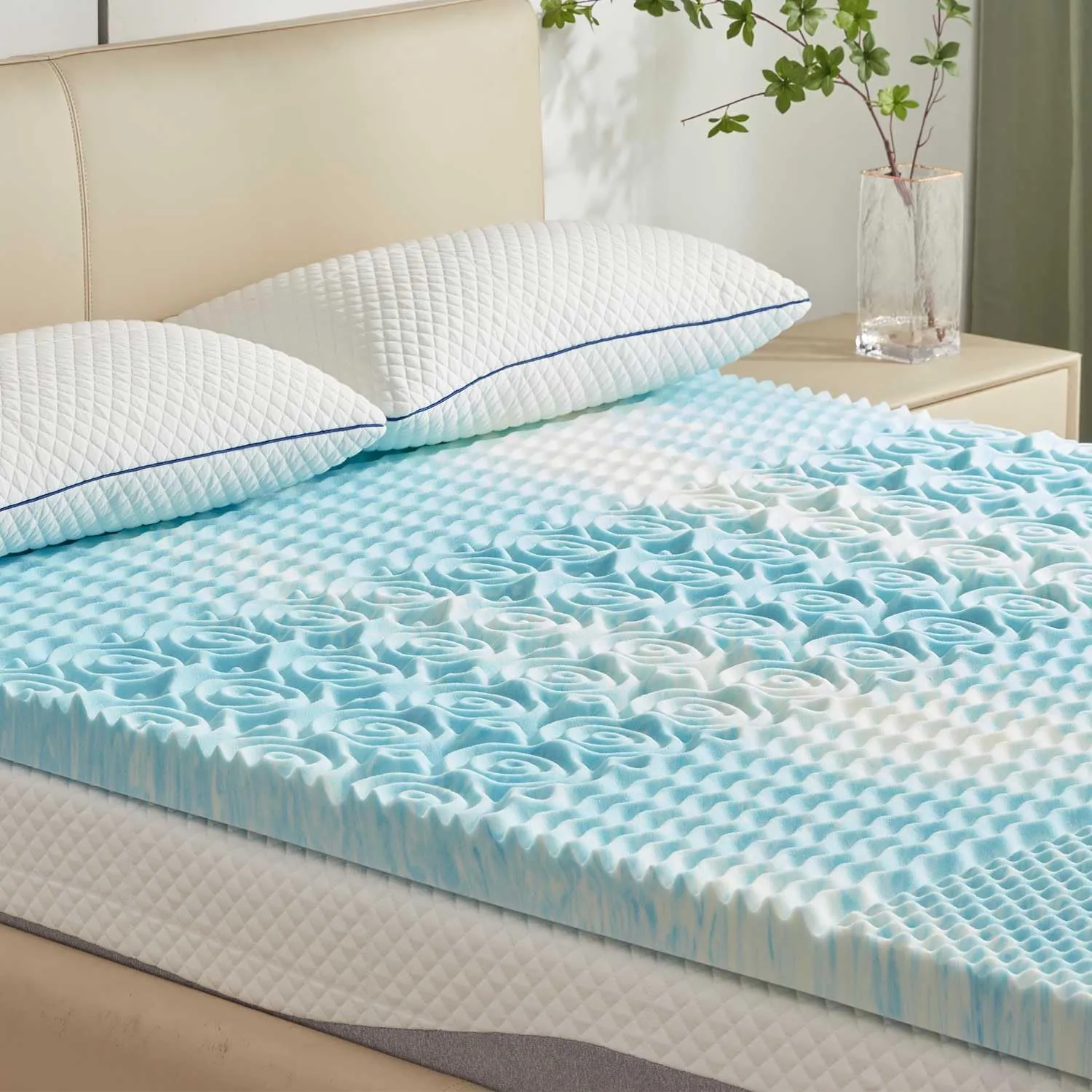 SINWEEK 2 Inch Mattress Topper 5-Zone Memory Foam Mattress Topper Pressure Relieve Soft Mattress Pad, CertiPUR-US Certified, Twin Size Blue