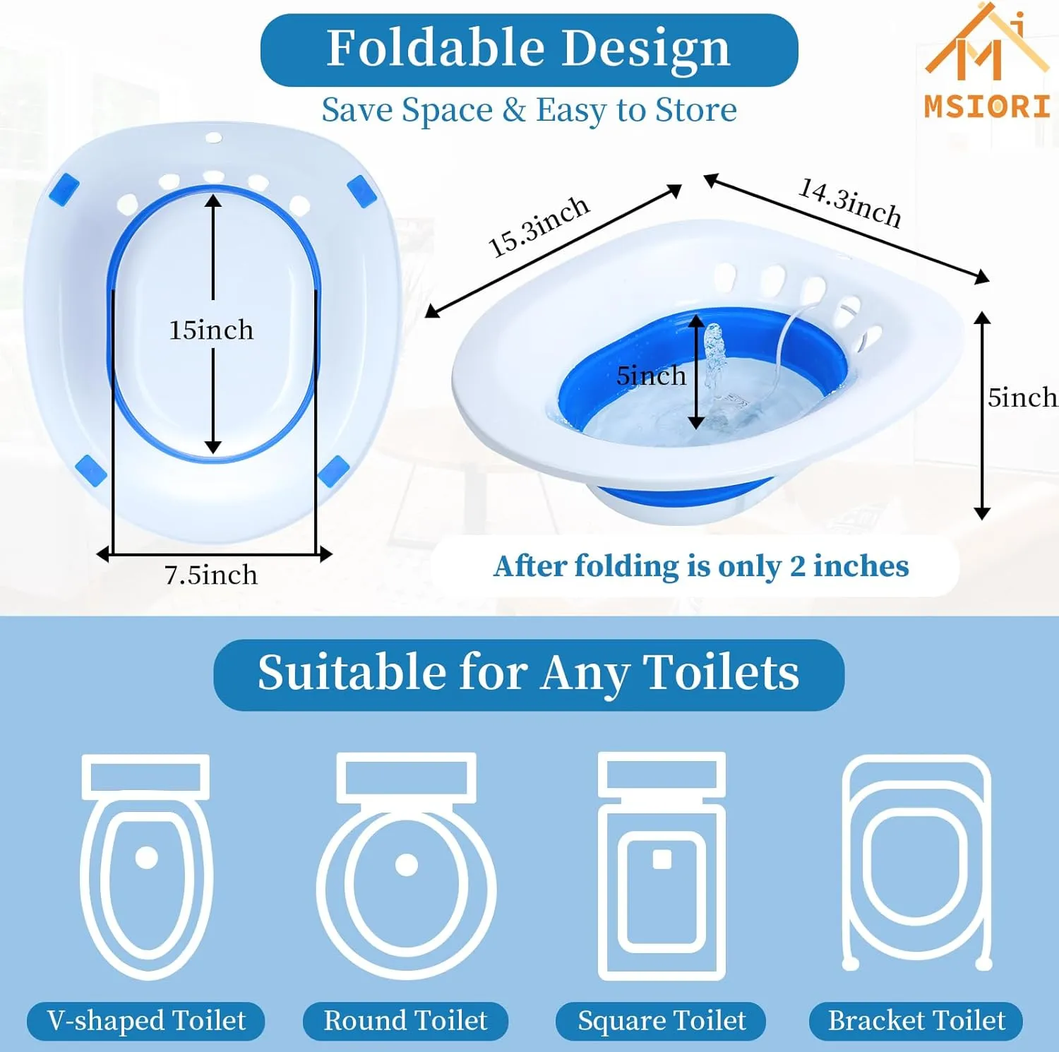 Sitz Bath, Msiori Electric Sitz Bath, Sitz Bath for Toilet Seat, Sits Bath Kit for Women, Sitz Bath for Hemorrhoids, Automatic Flushing,Hip Bath Bowl, Foldable