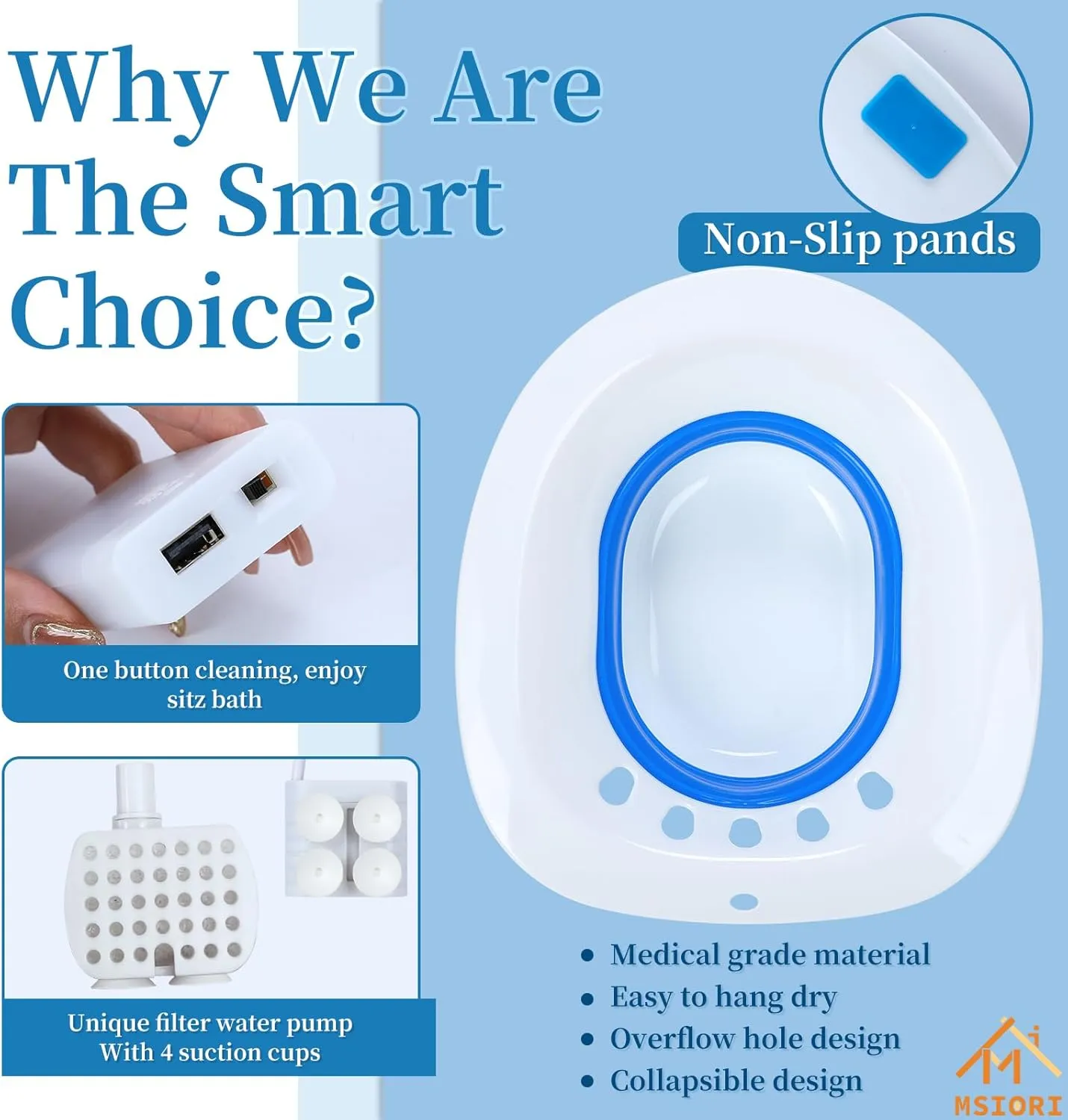 Sitz Bath, Msiori Electric Sitz Bath, Sitz Bath for Toilet Seat, Sits Bath Kit for Women, Sitz Bath for Hemorrhoids, Automatic Flushing,Hip Bath Bowl, Foldable