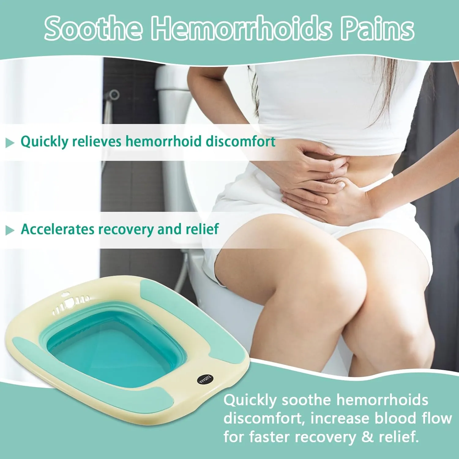 Sitz Bath, Sitz Bath for Toilet Seat, Sitz Bath for Hemorrhoids, Sitz Bath for Postpartum Care, Toilet Basin for Women Men Adults, Sits Bath Soak Salts Tub, Hip Bath Bowl, Portable, Green