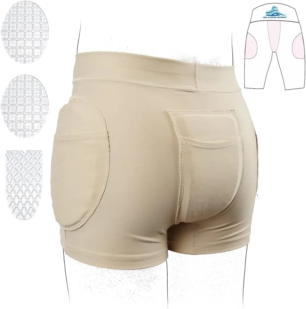 SkatingSpirit Slim Padded Figure Skating Shorts, Hip Tailbone Gel Pad Protective Underwear