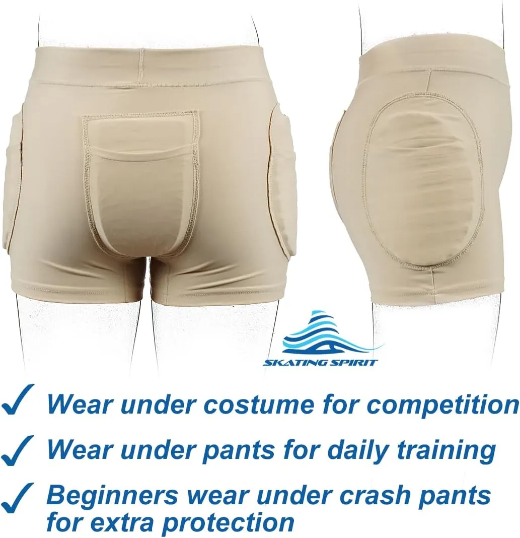 SkatingSpirit Slim Padded Figure Skating Shorts, Hip Tailbone Gel Pad Protective Underwear