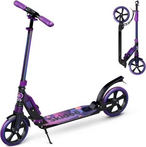 Skidee Adult & Teen Scooter Adjustable Height, Folding, Large Wheels, Lightweight, Durable, Anti-Shock Suspension, Up to 220 lbs