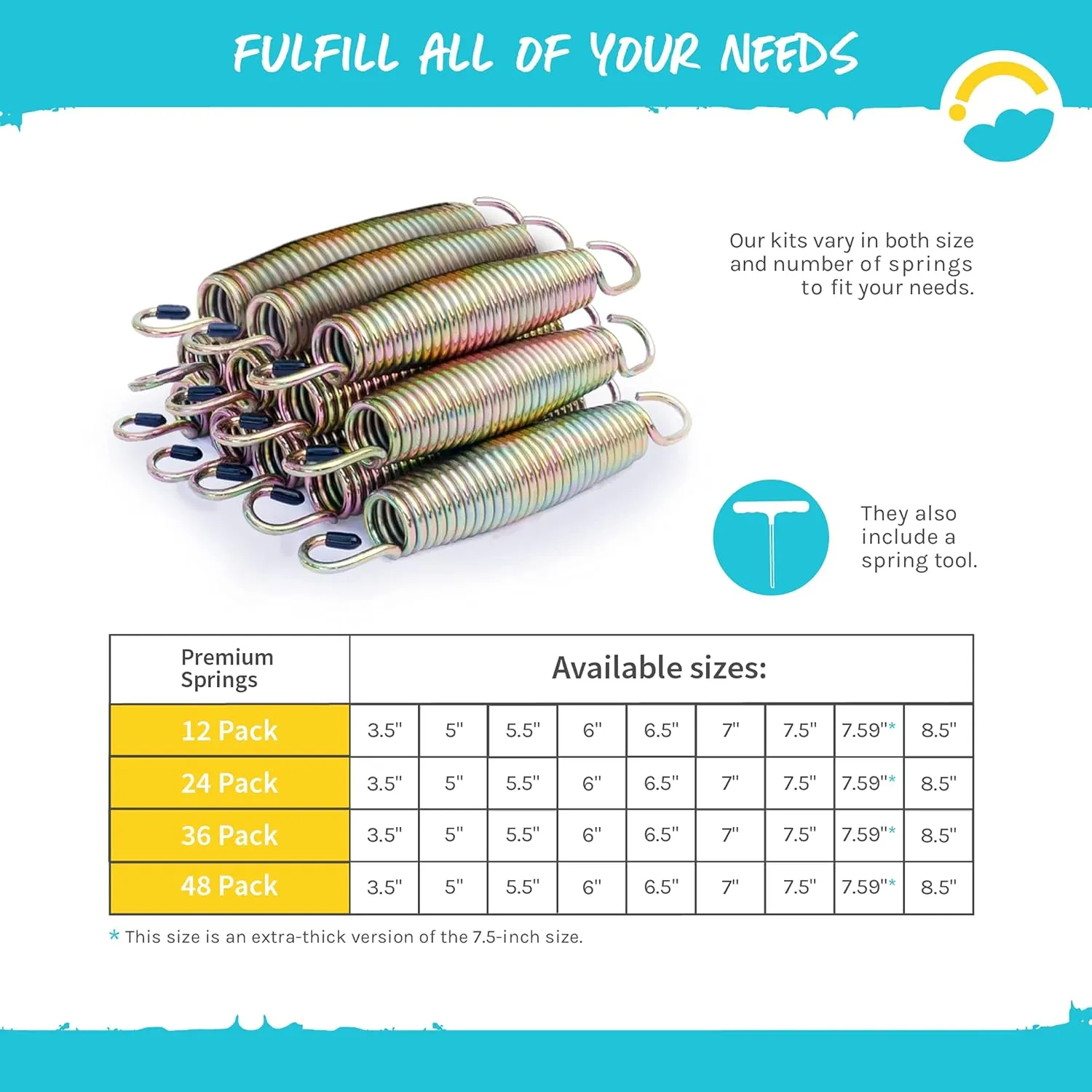SkyBound Premium Replacement Trampoline Springs - 12 Pack to 48 Pack - Weather-Resistant Galvanized Zinc - 3.5-8.5" Available Sizes - Includes a Spring Tool for Easy Assembly