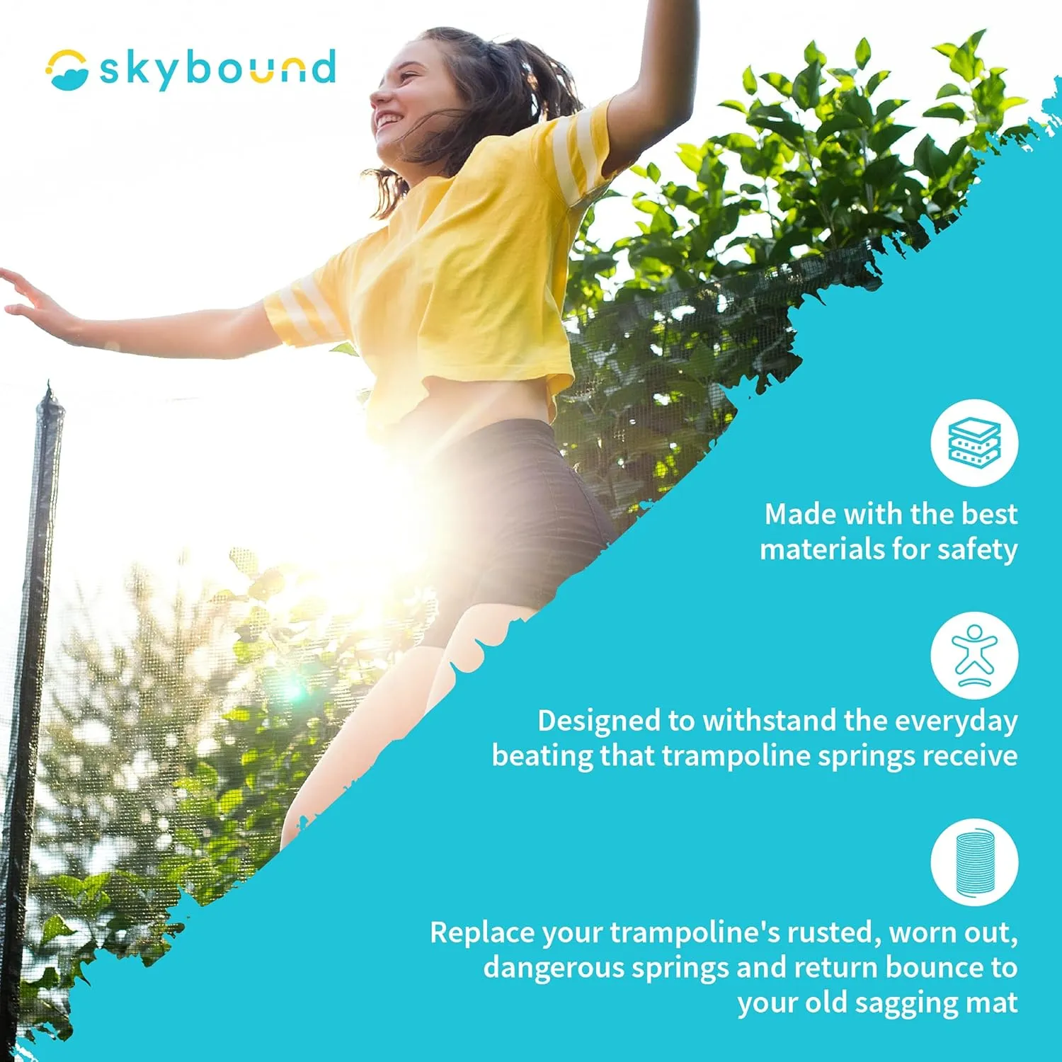 SkyBound Premium Replacement Trampoline Springs - 12 Pack to 48 Pack - Weather-Resistant Galvanized Zinc - 3.5-8.5" Available Sizes - Includes a Spring Tool for Easy Assembly