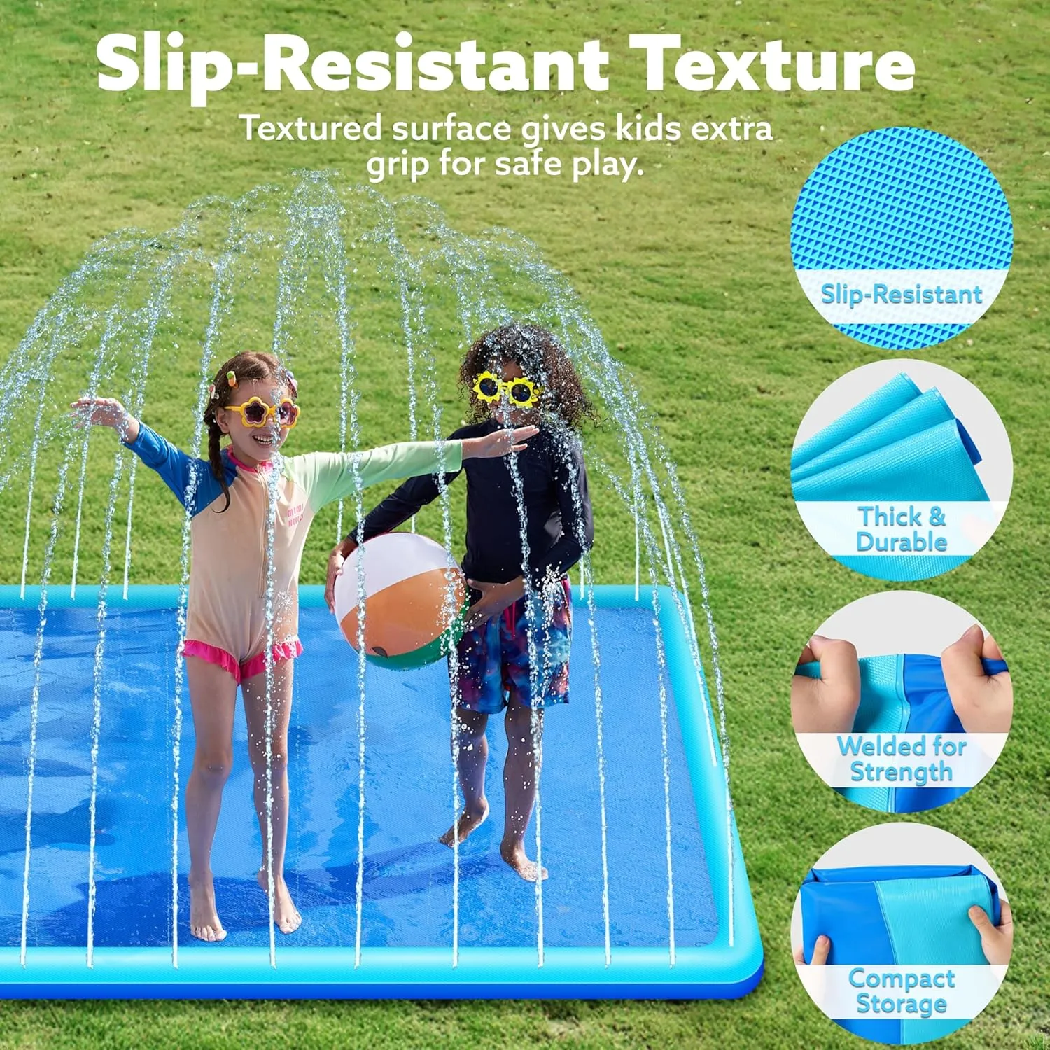 SLOOSH Non-Slip Splash Pad Sprinkler - Summer Water Toys Sprinkler Mat for Kids Toddlers Dogs, Outdoor Backyard Pool Party Decor Outside Water Games Fountain Wading Baby Pool Boys Girls Gifts (5ft)
