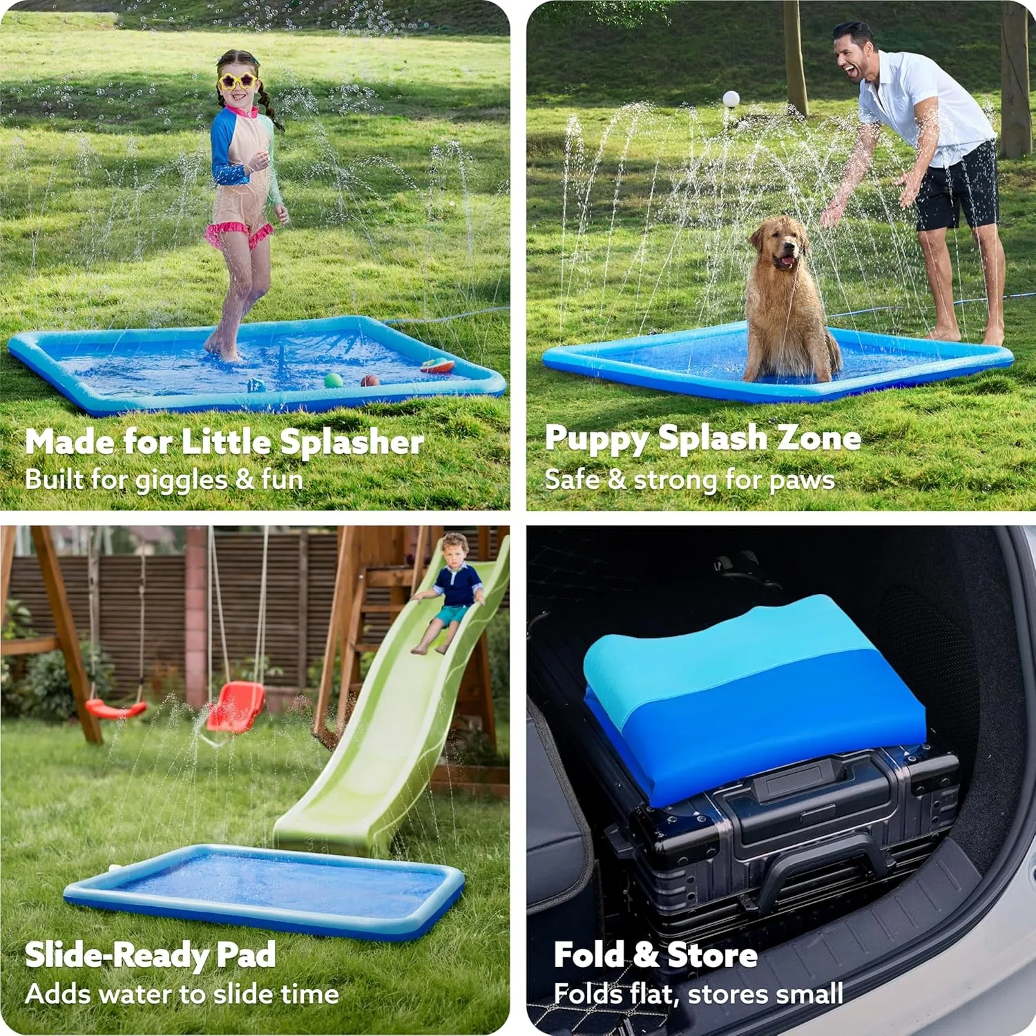 SLOOSH Non-Slip Splash Pad Sprinkler - Summer Water Toys Sprinkler Mat for Kids Toddlers Dogs, Outdoor Backyard Pool Party Decor Outside Water Games Fountain Wading Baby Pool Boys Girls Gifts (5ft)