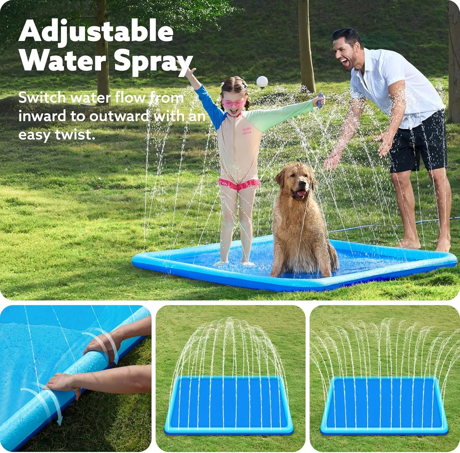 SLOOSH Non-Slip Splash Pad Sprinkler - Summer Water Toys Sprinkler Mat for Kids Toddlers Dogs, Outdoor Backyard Pool Party Decor Outside Water Games Fountain Wading Baby Pool Boys Girls Gifts (5ft)