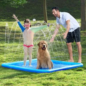SLOOSH Non-Slip Splash Pad Sprinkler - Summer Water Toys Sprinkler Mat for Kids Toddlers Dogs, Outdoor Backyard Pool Party Decor Outside Water Games Fountain Wading Baby Pool Boys Girls Gifts (5ft)