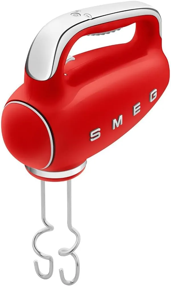 SMEG Red 50's Retro Style Electric Hand Mixer with Set of Beaters, Set of Dough Hooks and Set of Whisks