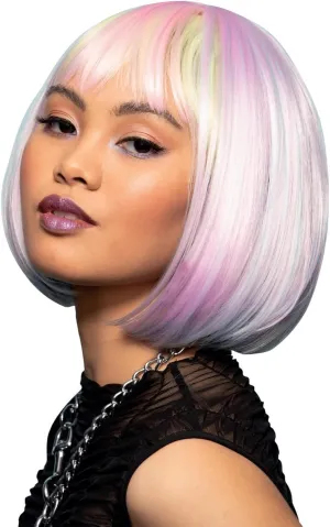 Smiffys Manic Panic® Misty Rainbow™ Glam Doll™ Wig Long Bob Wig, Heat Styleable, Officially Licensed Manic Panic Fancy Dress, Adult Dress Up Wigs