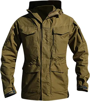 Snoly Men's M65 Outdoor Field Coat Field Jacket Military Trucker Cargo Jacket Coats With Hood Tactical Windbreaker