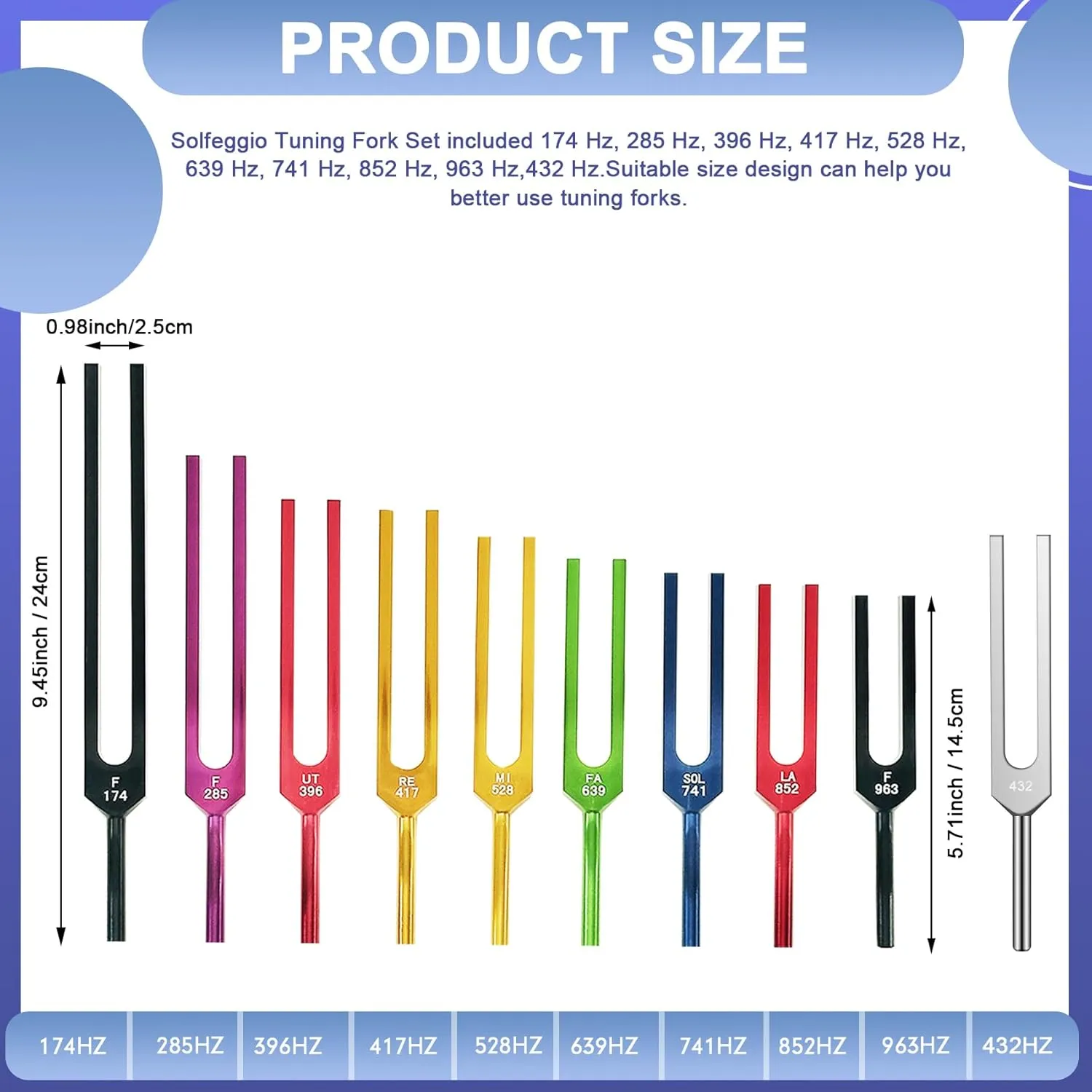 Solfeggio Tuning Fork Set - 10 Tuning Forks Perfect for DNA Healing, Chakra, Sound Therapy, Multicolour, with Exquisite Aluminum Gift Box (174 Hz, 285 Hz, 396 Hz, 417 Hz, 432Hz, 528 Hz etc)