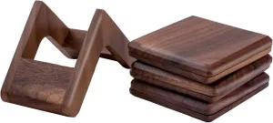 Solid Wood Coaster Set - Black Walnut Four-Leaf Clover Tea Coasters with Textured Base, Heat-Resistant Pads, Non-Slip, Decorative and Innovative