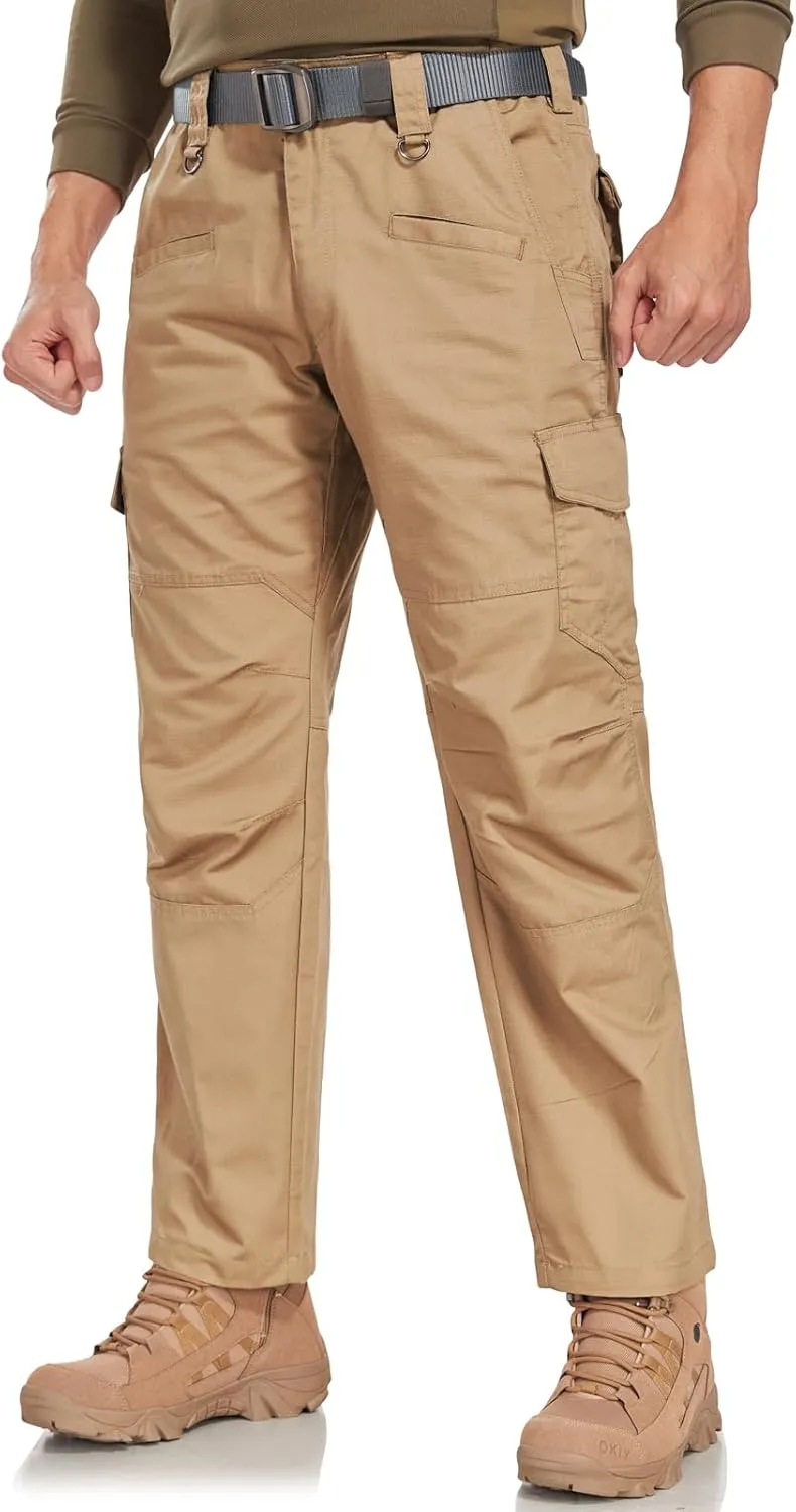 SPOSULEI Mens Tactical Pants Ripstop Cargo Work Pants with 9 Pockets Water Resistant Breathable Hiking Construction Pants
