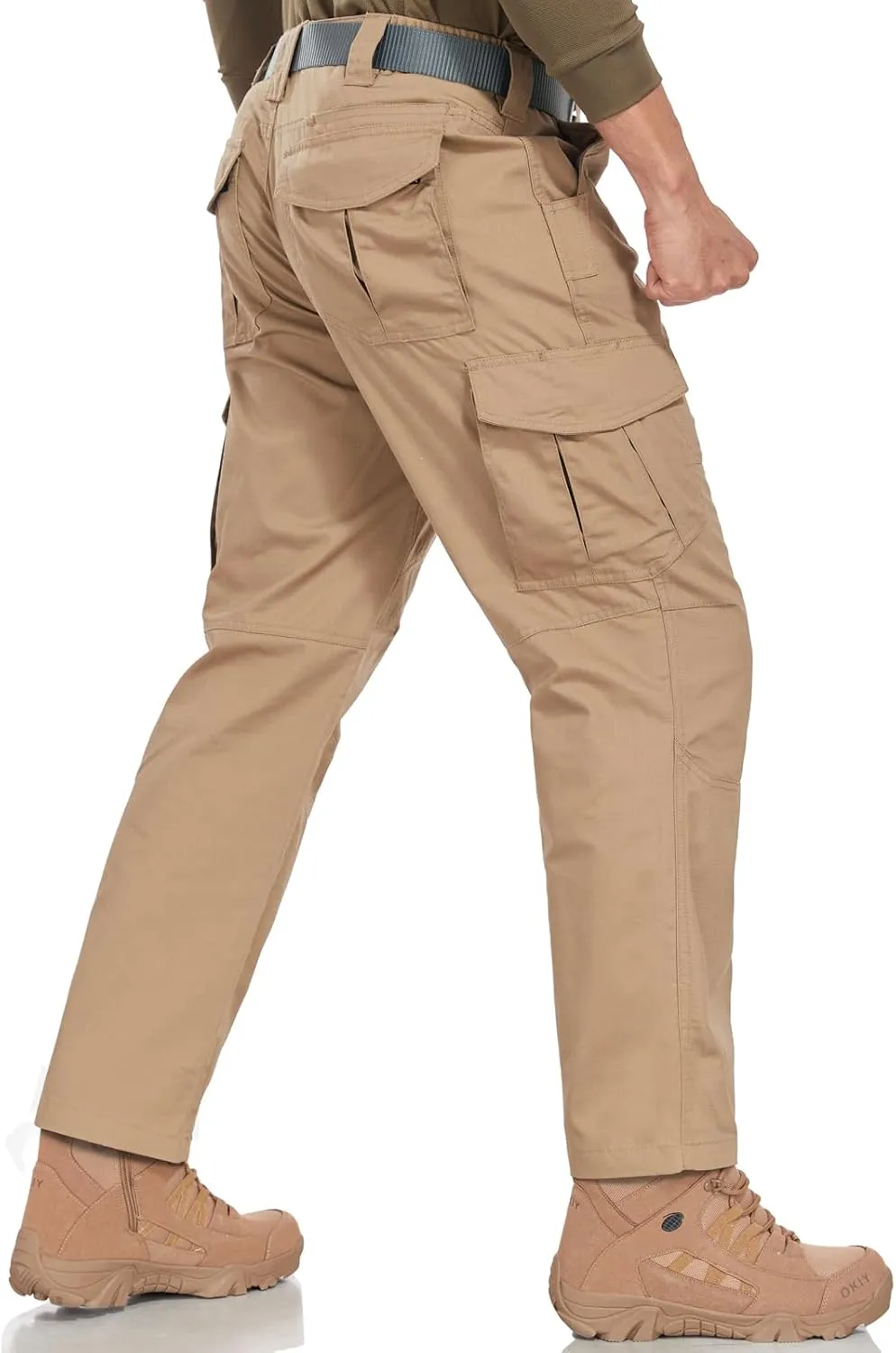 SPOSULEI Mens Tactical Pants Ripstop Cargo Work Pants with 9 Pockets Water Resistant Breathable Hiking Construction Pants