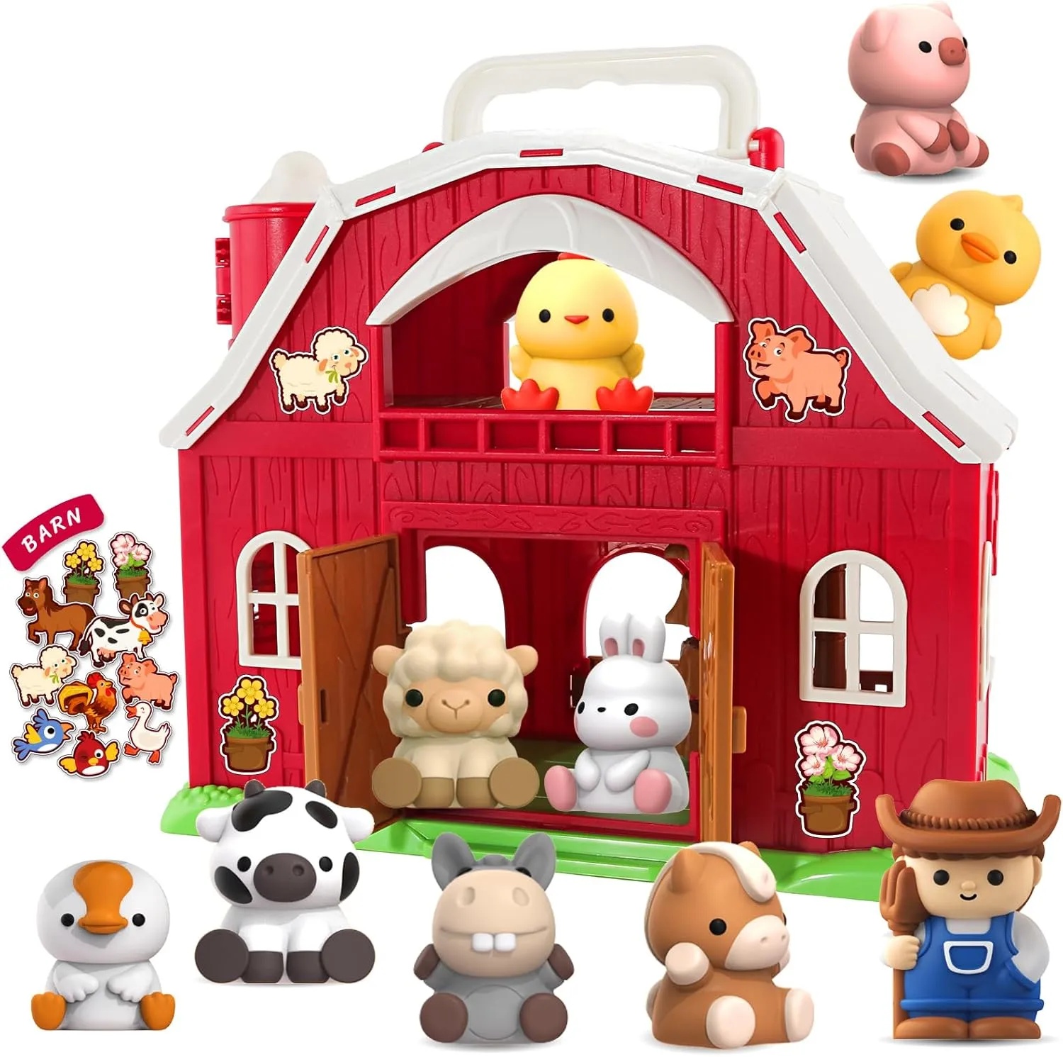 SpringFlower Toddler Toys for 1 2 3 Years Old Boys and Girls, Big Barn Toy with Farm Animal,Educational Montessori Toys, Farm Pretend Playset Toy, Christmas Birthday Gift for Toddler Baby Boys Girls