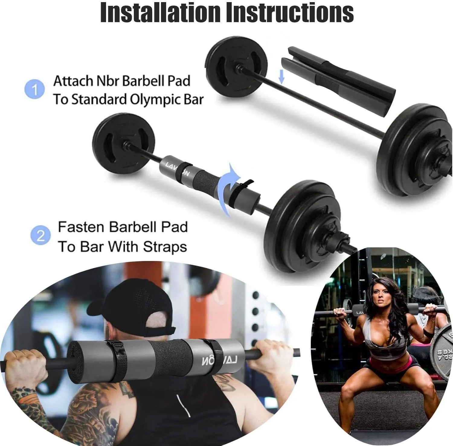 Squat Pad Set - Foam Barbell Pad for Squats Cushion, Lunges & Bar Padding for Hip Thrusts - Standard Olympic Weight Bar Pad - With Ankle Straps, Wrist Straps for Weightlifting
