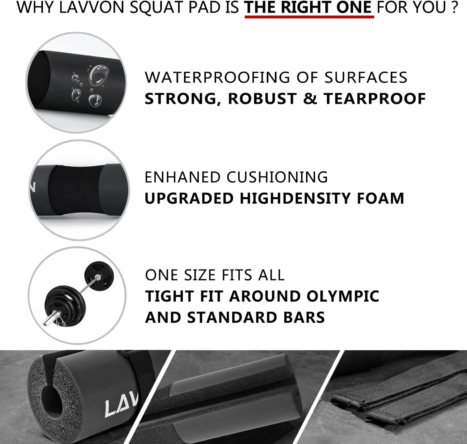 Squat Pad Set - Foam Barbell Pad for Squats Cushion, Lunges & Bar Padding for Hip Thrusts - Standard Olympic Weight Bar Pad - With Ankle Straps, Wrist Straps for Weightlifting