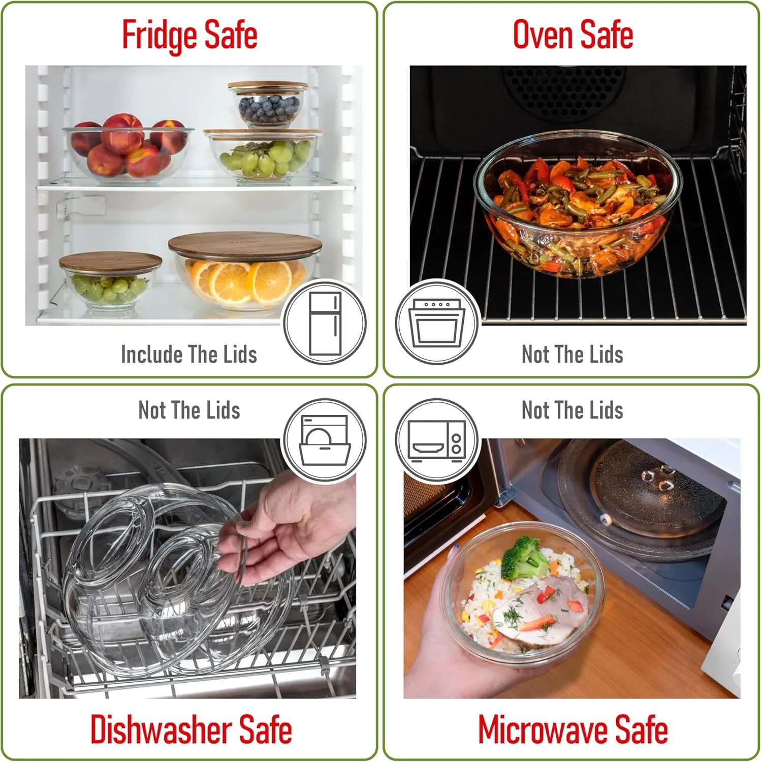 Stackable Space-Saving Set of 5 Nesting Glass Bowls with Acacia Lids for Foodprep, Storage, Mixing & Cooking - Microwave & Oven-ready BPA Free Durable Heat Resistant Inert Borosilicate Glass