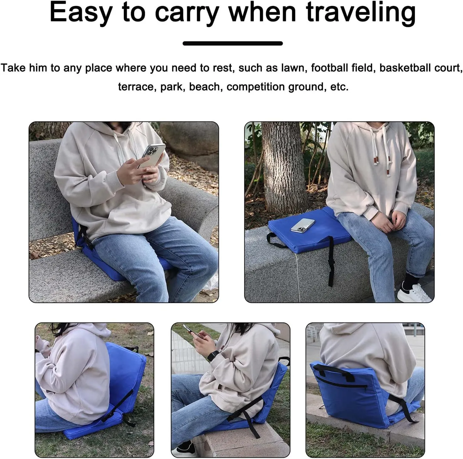 Stadium Seat for Bleachers with Back Support Portable Lightweight Bleacher Seat Cushion Foldable Stadium Seat Padded Chair for Garden Camping Hunting Floor Beach Outdoor