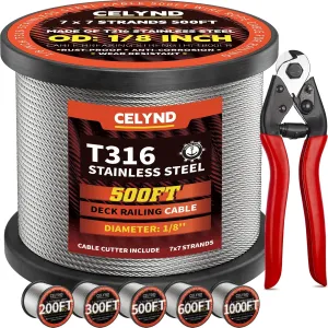 Stainless Steel Cable for Railing - 500FT 1/8" T316 Wire Rope Cable for Deck Railings System Kit