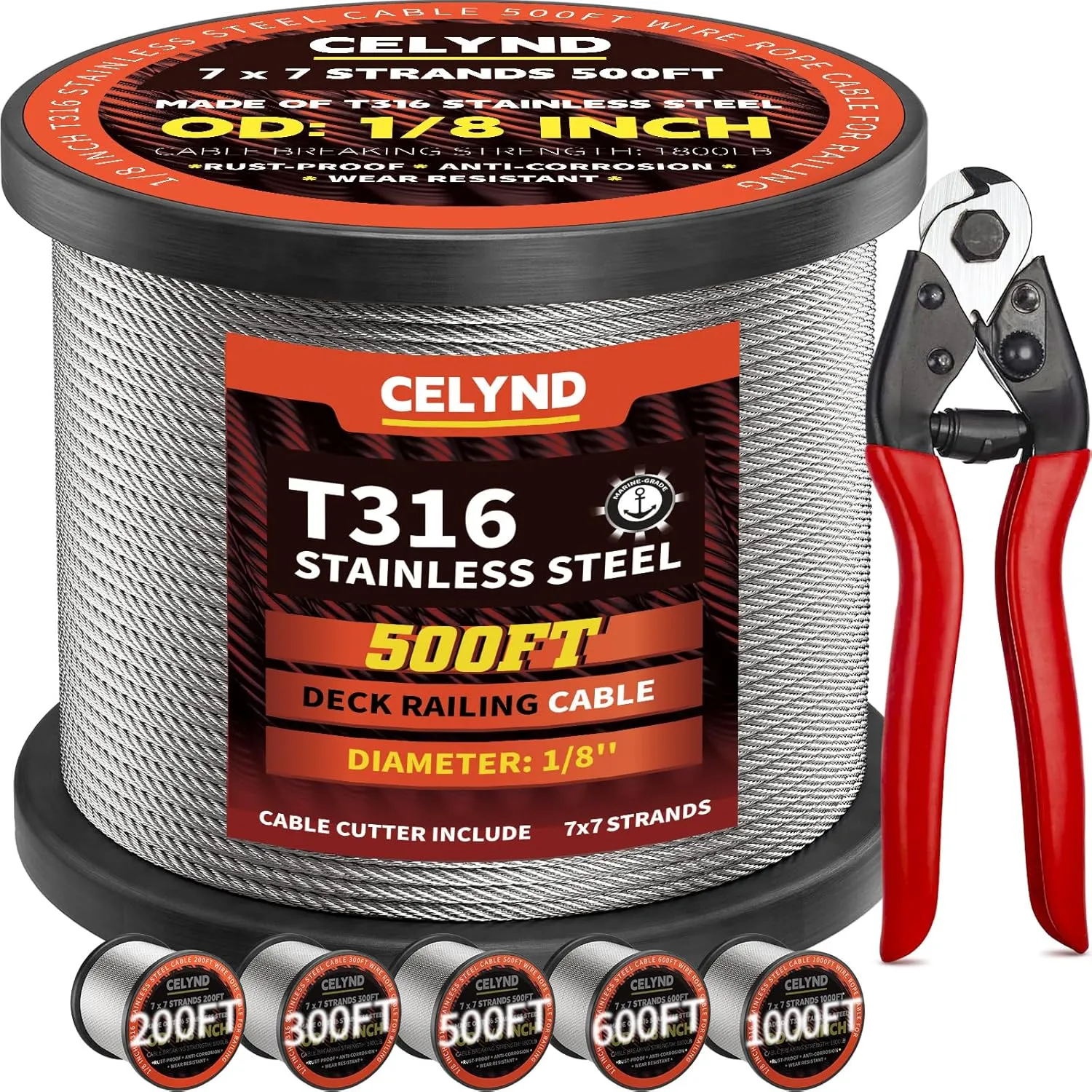 Stainless Steel Cable for Railing - 500FT 1/8" T316 Wire Rope Cable for Deck Railings System Kit