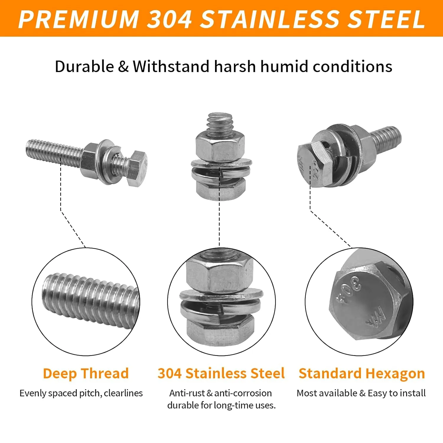 Stainless Steel Hex Head Nuts and Bolts Assortment Kit, 246PCS Bolt Assortment Kit 1/4-20, 5/16-18,3/8-16 Assorted Nuts Bolts and Flat & Spring Lock Washer Assortment with Storage Case