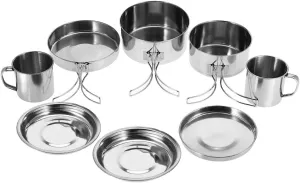 Stainless Steel Portable Cookware Set 8Pcs for Camping Picnic Backpacking Hiking